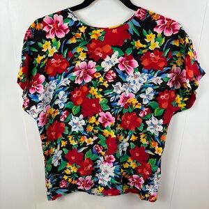 Vintage Liz Claiborne Silk Multicolor Blouse Short Sleeve Button Back sz 6 Shirt
